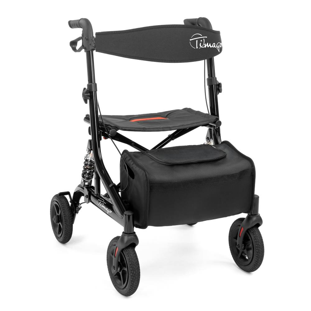 JOHNNIE letvægtsrollator med lufthjul og støddæmpere