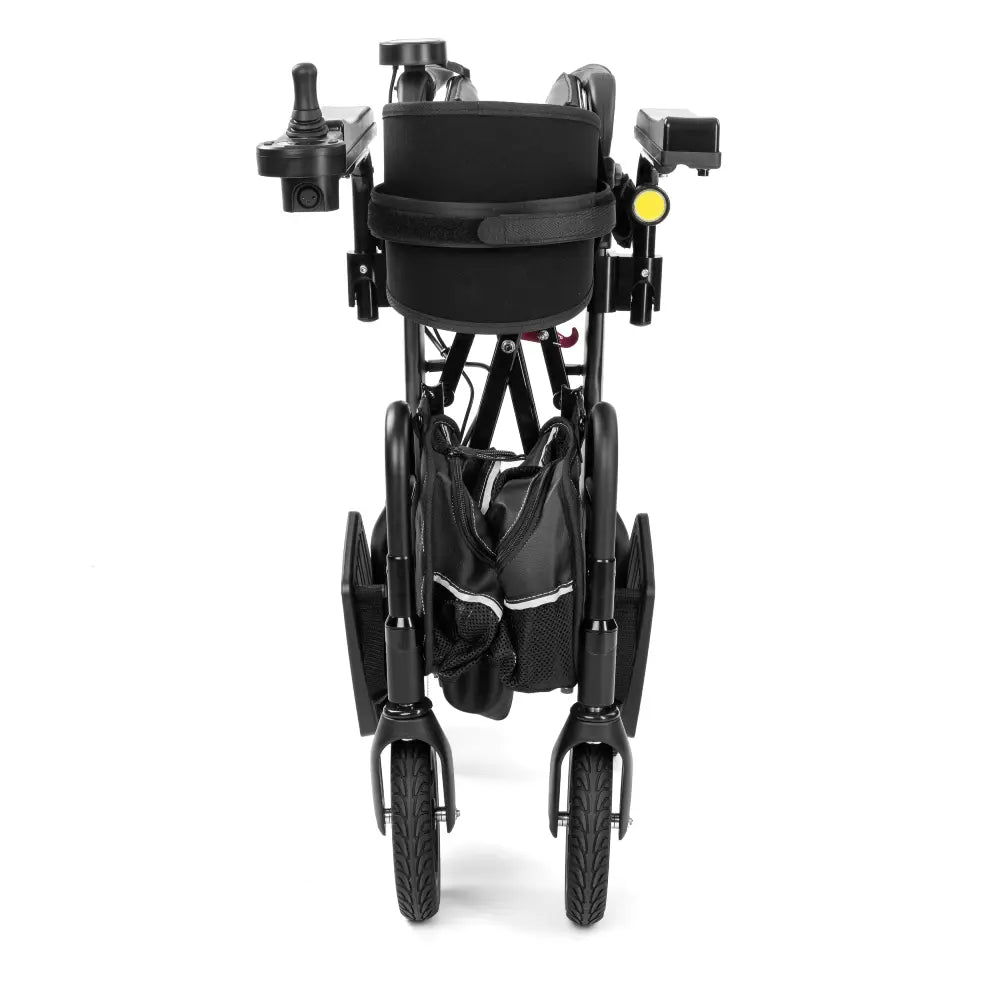 ZORRO el-kørestol og el-rollator sammenklappet set forfra – kompakt 37,5 cm bred til bagagerum