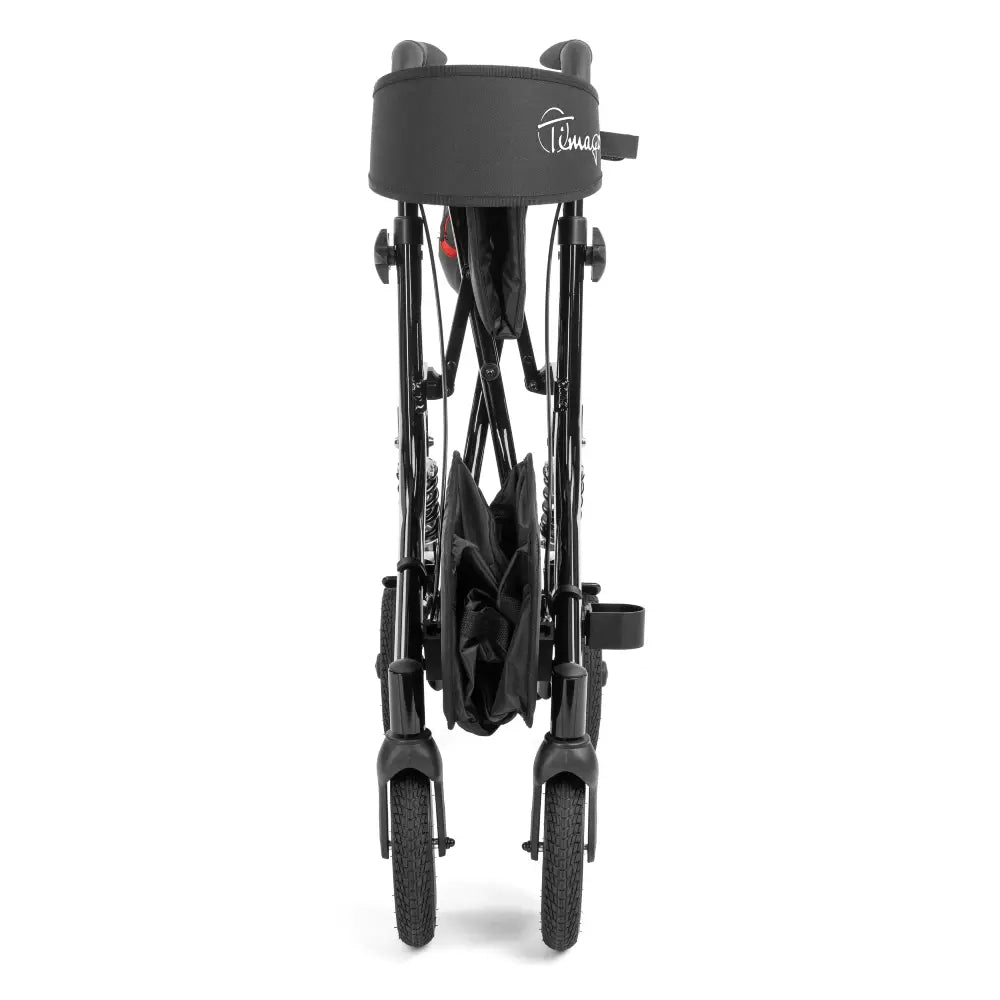 Foldbar Timago aluminiumsrollator sammenklappet til nem transport i bil